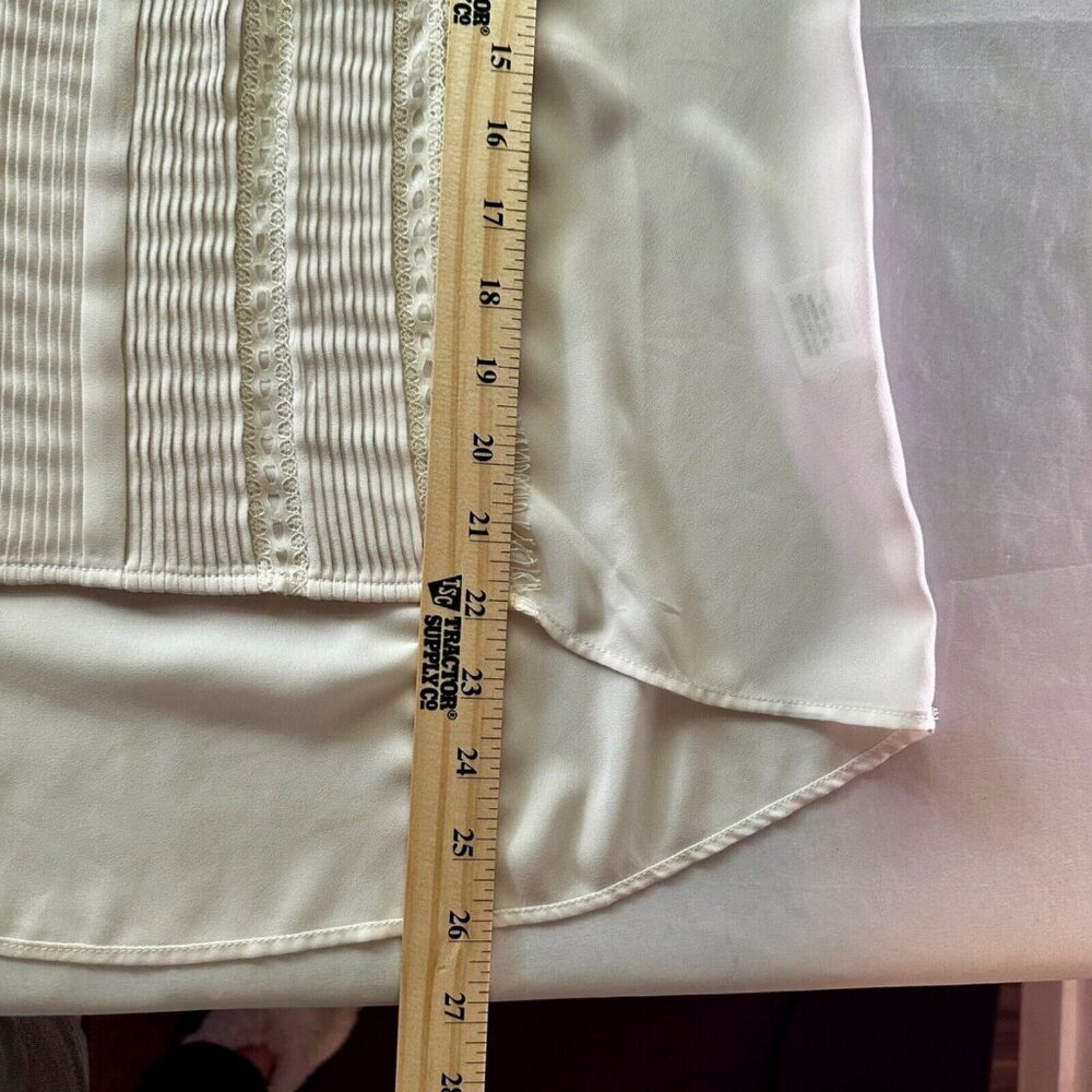 Sleeveless Blouse Womens‎ Cream Pintuck Lace Trim Pleated V-Neck High-Low Top - Picture 7 of 16